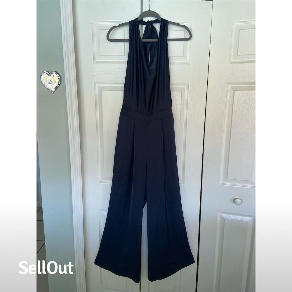 Ramy Brooke Women's M Blue Halter Jumpsuit Party Wide-Leg Sleeveless